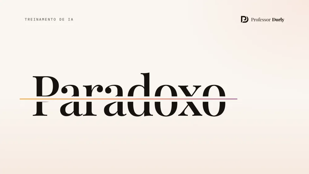 A palavra Paradoxo fatiada ao meio por uma linha horizontal, sobre a tensão entre o texto repetitivo que a IA resolve e as decisões sensíveis do RH