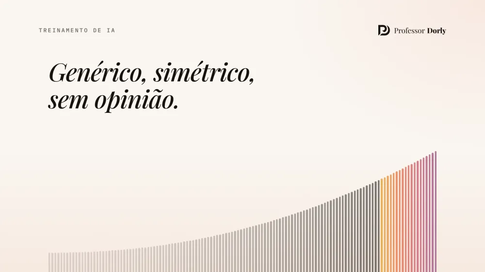 Cento e trinta traços idênticos que crescem da esquerda para a direita até acender na ponta, sob a frase Genérico, simétrico, sem opinião.