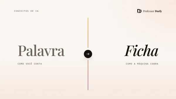 Passagem de Palavra, como você conta, para Ficha, como a máquina cobra, com as duas palavras divididas por uma linha vertical e uma seta